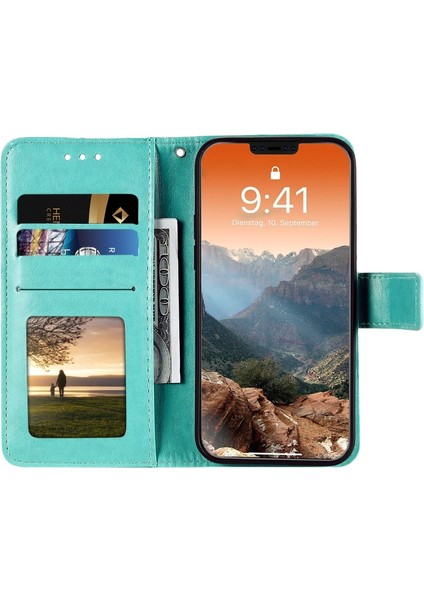 Apple iPhone 12 Pro Max Için Mandala Çiçek Baskılı Kayışlı Manyetik Pu Deri Cüzdan Kılıf - Turkuvaz (Yurt Dışından) indirimleri