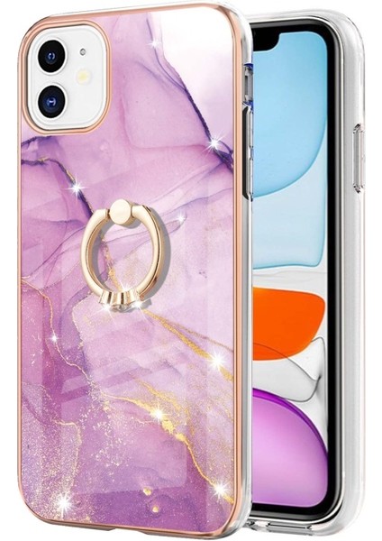 Apple iPhone 11 Için Galvanik Imd Iml Mermer Desenli Esnek Tpu Telefon Kılıfı - Pembe (Yurt Dışından)