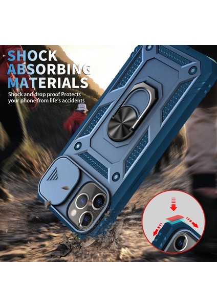 Apple iPhone 11 Pro Max Için Standlı Kamera Koruyuculu Pc + Tpu Telefon Kılıfı - Lacivert (Yurt Dışından) fırsatları