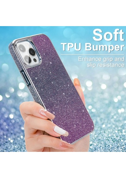 Apple iPhone 12 Için Renk Değiştiren Işıltılı Pc + Tpu Telefon Kılıfı - Mavi (Yurt Dışından) indirimleri