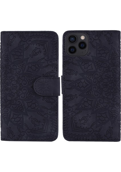 Apple iPhone 13 Pro Için Çiçek Desenli Cüzdan Tasarımlı Standlı Deri Kılıf - Siyah (Yurt Dışından)
