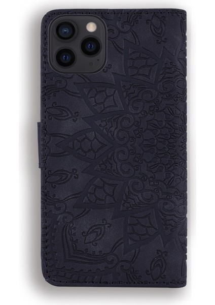Apple iPhone 13 Pro Için Çiçek Desenli Cüzdan Tasarımlı Standlı Deri Kılıf - Siyah (Yurt Dışından)