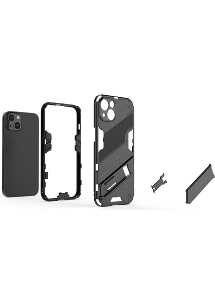 Apple iPhone 13 Için Standlı Çift Katmanlı Sert Pc + Yumuşak Tpu Darbeye Dayanıklı Koruyucu Kılıf - Turuncu (Yurt Dışından)