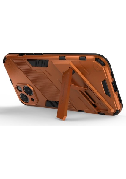 Apple iPhone 13 Için Standlı Çift Katmanlı Sert Pc + Yumuşak Tpu Darbeye Dayanıklı Koruyucu Kılıf - Turuncu (Yurt Dışından)