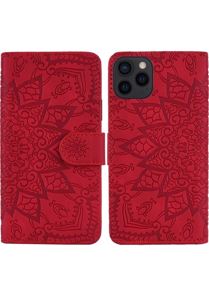 Apple iPhone 13 Pro Için Çiçek Desenli Cüzdan Tasarımlı Standlı Deri Kılıf - Kırmızı (Yurt Dışından)