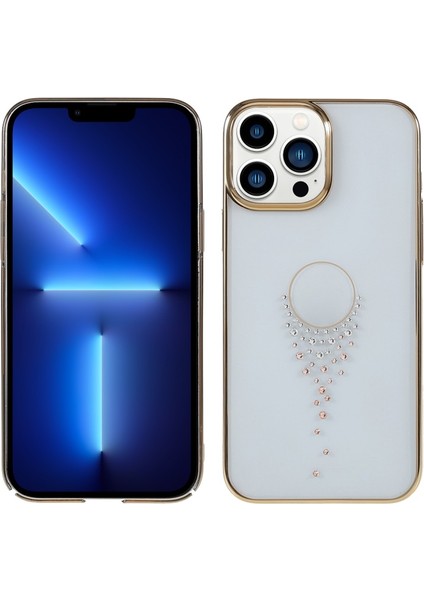 Apple iPhone 13 Pro Max Için Starry Serisi Yapay Elmaslı Galvanik Lazer Telefon Kılıfı - Altın (Yurt Dışından)