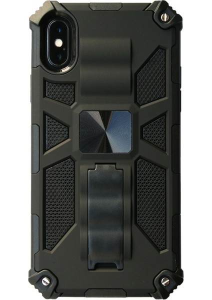 Apple iPhone Xs Max Için Standlı Düşmeye Dayanıklı Manyetik Metal Levhalı Pc + Tpu Telefon Kılıfı - Siyah (Yurt Dışından)