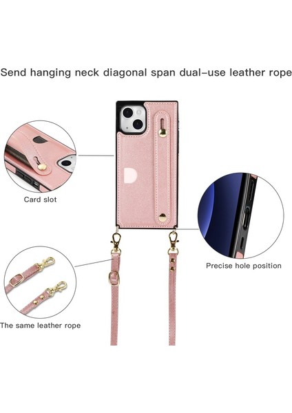 Apple iPhone 13 Mini Için Standlı Kart Yuvalı Kayışlı Pu Deri Kaplamalı Tpu Telefon Kılıfı - Mor (Yurt Dışından)