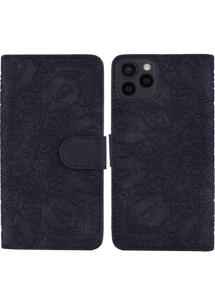 Apple iPhone 13 Pro Max Için Çiçek Desenli Cüzdan Tasarımlı Standlı Deri Kılıf - Siyah (Yurt Dışından)