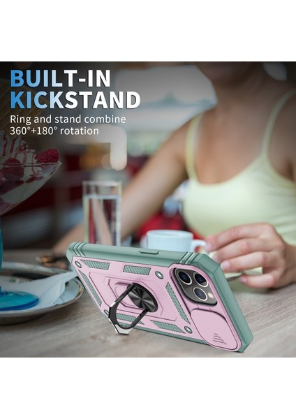 Apple iPhone 11 Pro Max Için Standlı Kamera Koruyuculu Pc + Tpu Telefon Kılıfı - Pembe/yeşil (Yurt Dışından) modelleri