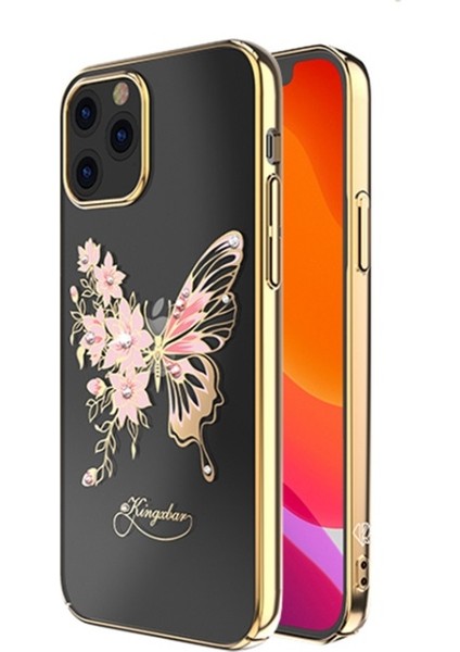 Apple iPhone 12 Için Butterfly Serisi Galvanik Swarovski Yapay Elmaslı Pc Telefon Kılıfı - Altın (Yurt Dışından)