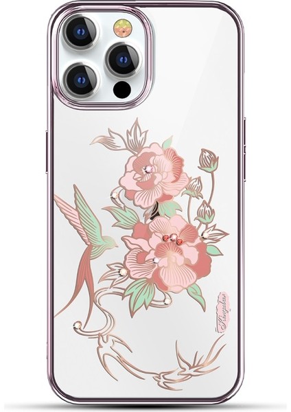 Apple iPhone 13 Pro Için Yapay Elmaslı Galvanik Çizilmeye Dayanıklı Koruyucu Kılıf - Pembe Çiçek (Yurt Dışından)