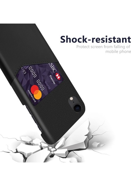 Apple iPhone Xr Için Kart Yuvalı Pc + Pu + Kumaş Hibrit Telefon Kılıfı - Siyah (Yurt Dışından)