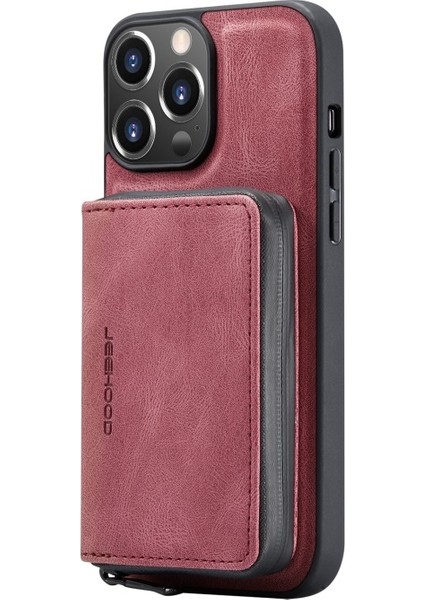 Apple iPhone 13 Pro Max Için 2'si 1 Arada Ayrılabilir Manyetik Kartlıklı Düşmeye Dayanıklı Pu Deri Kaplamalı Tpu Kılıf - Kırmızı (Yurt Dışından)