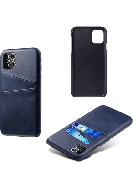 Apple iPhone 12 Pro Max Için Çift Kart Yuvalı Pu Deri Kaplamalı Pc Telefon Kılıfı - Koyu Mavi (Yurt Dışından) fiyatları