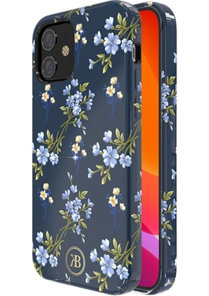 Apple iPhone 12 Mini Için Çiçek Desenli Pc + Tpu Telefon Kılıfı - Koyu Mavi (Yurt Dışından)