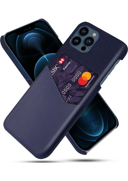 Apple iPhone 13 Pro Max Için Kartlıklı Kumaş + Pu Deri Kaplamalı Pc Telefon Kılıfı - Mavi (Yurt Dışından)