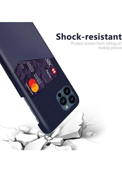 Apple iPhone 13 Pro Max Için Kartlıklı Kumaş + Pu Deri Kaplamalı Pc Telefon Kılıfı - Mavi (Yurt Dışından) modelleri
