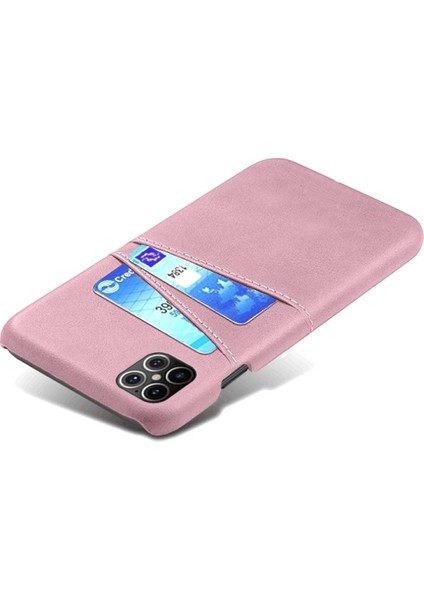 Apple iPhone 12 Pro Max Için Çift Kart Yuvalı Pu Deri Kaplamalı Pc Telefon Kılıfı - Gül Altın (Yurt Dışından) fırsatları