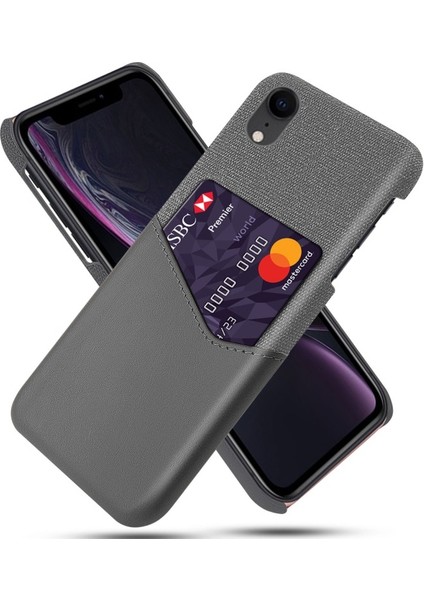 Apple iPhone Xr Için Kart Yuvalı Pc + Pu + Kumaş Hibrit Telefon Kılıfı - Gri (Yurt Dışından)