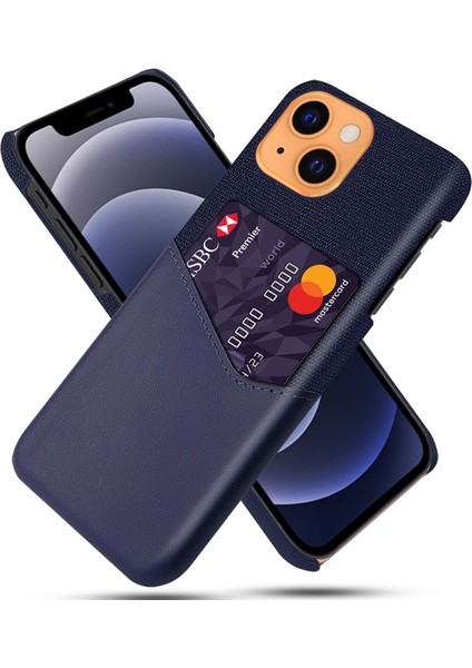 Apple iPhone 13 Için Kumaş Dokulu Kart Yuvalı Telefon Kılıfı - Mavi (Yurt Dışından)