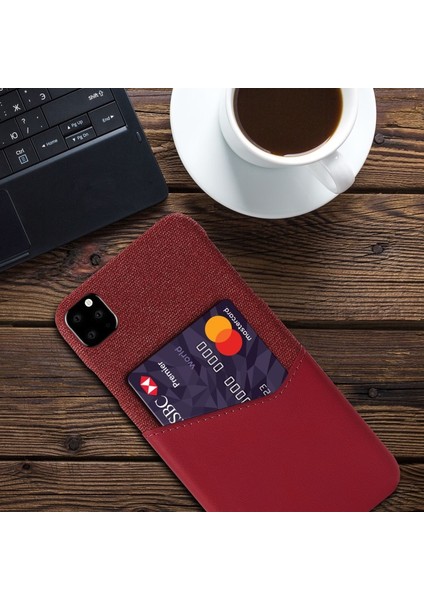 Apple iPhone 11 Için Kart Yuvalı Pc + Pu + Kumaş Hibrit Telefon Kılıfı - Kırmızı (Yurt Dışından) fırsatları