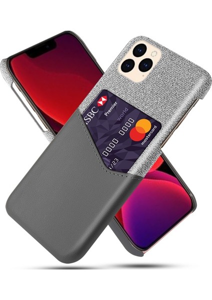 Apple iPhone 12 Pro Için Kartlıklı Kumaş + Pu Deri Kaplamalı Pc Kılıf - Gri (Yurt Dışından)