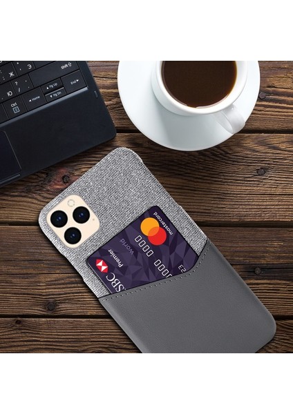 Apple iPhone 12 Pro Için Kartlıklı Kumaş + Pu Deri Kaplamalı Pc Kılıf - Gri (Yurt Dışından) fırsatları