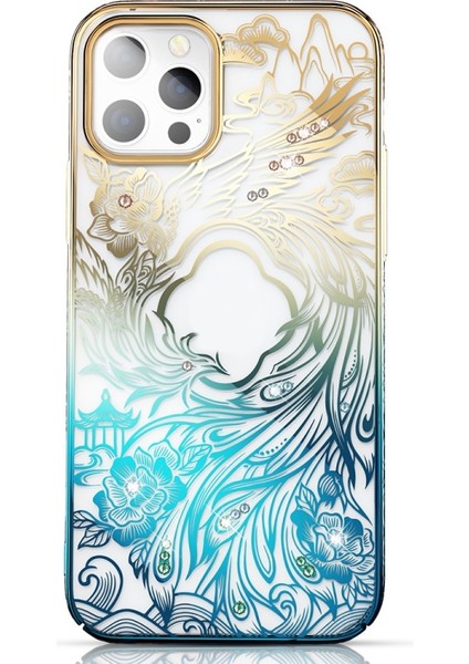Apple iPhone 12 Için Phoenix Nirvana Serisi Işıltılı Galvanik Pc Koruyucu Kılıf - Mavi/altın (Yurt Dışından)