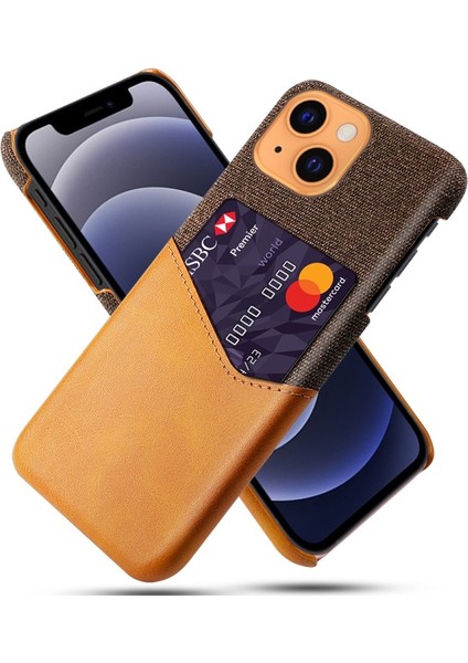 Apple iPhone 13 Mini Için Kumaş Dokulu Kart Yuvalı Telefon Kılıfı - Kahverengi (Yurt Dışından)