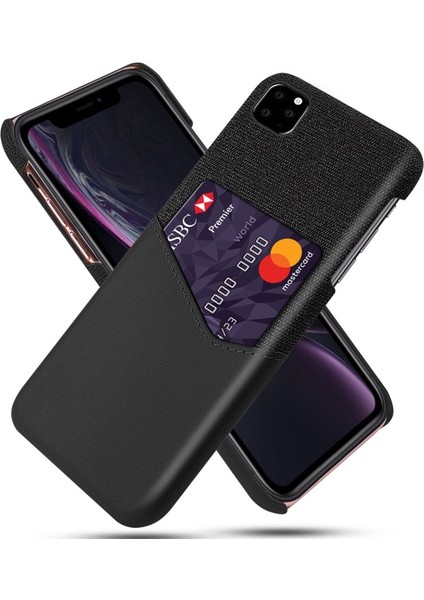 Apple iPhone 11 Pro Max Için Kart Yuvalı Pc + Pu + Kumaş Hibrit Telefon Kılıfı - Siyah (Yurt Dışından)