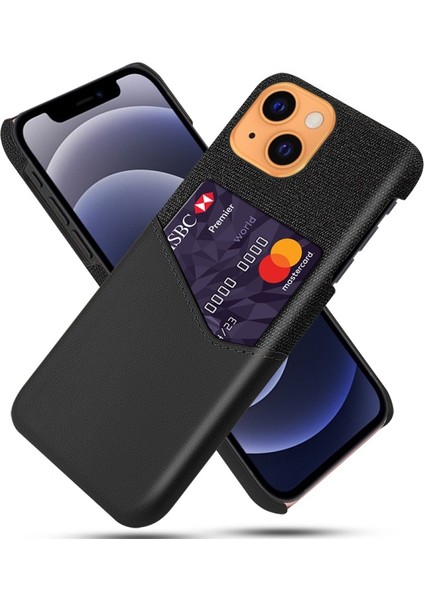 Apple iPhone 13 Için Kumaş Dokulu Kart Yuvalı Telefon Kılıfı - Siyah (Yurt Dışından)