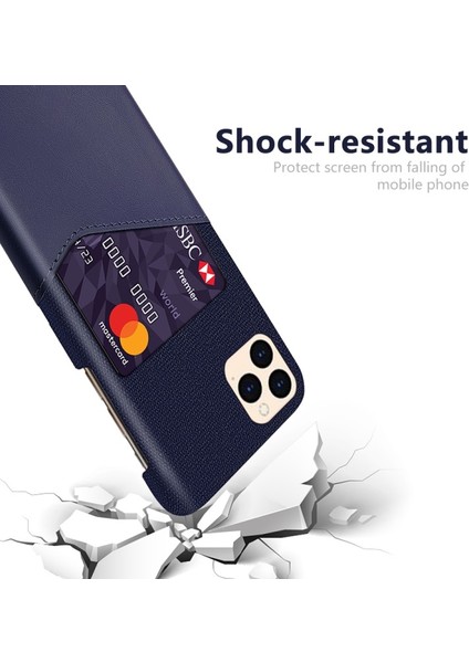 Apple iPhone 12 Pro Max Için Kartlıklı Kumaş + Pu Deri Kaplamalı Pc Telefon Kılıfı - Mavi (Yurt Dışından) modelleri