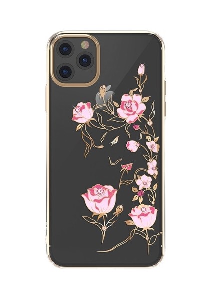 Apple iPhone 11 Için Yapay Elmas Dekorlu Çiçek Desenli Pc Telefon Kılıfı - Siyah/pembe (Yurt Dışından)