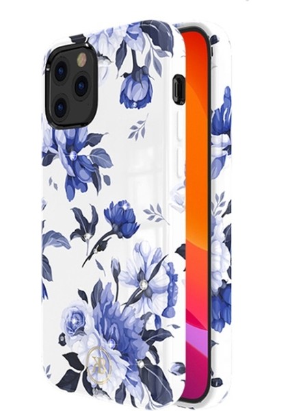 Apple iPhone 12 Için Flower Serisi Manyetik Levhalı Pc Telefon Kılıfı - Beyaz/mavi (Yurt Dışından)