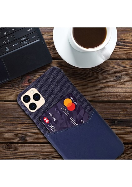 Apple iPhone 12 Pro Max Için Kartlıklı Kumaş + Pu Deri Kaplamalı Pc Telefon Kılıfı - Mavi (Yurt Dışından) fırsatları