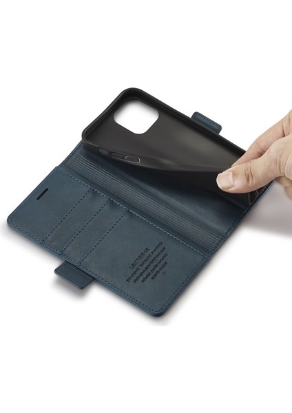 Apple iPhone 13 Pro Için Darbeye Dayanıklı Pu Deri Kart Yuvalı Standlı Cüzdan Kılıf - Mavi (Yurt Dışından)