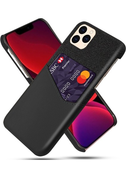 Apple iPhone 12 Pro Için Kartlıklı Kumaş + Pu Deri Kaplamalı Pc Kılıf - Siyah (Yurt Dışından)