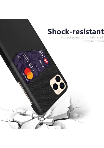 Apple iPhone 12 Pro Için Kartlıklı Kumaş + Pu Deri Kaplamalı Pc Kılıf - Siyah (Yurt Dışından) modelleri