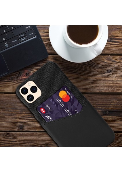 Apple iPhone 12 Pro Için Kartlıklı Kumaş + Pu Deri Kaplamalı Pc Kılıf - Siyah (Yurt Dışından) fırsatları