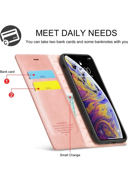 Apple iPhone Xs Max Için Deri Cüzdan Tasarımlı Standlı Manyetik Koruyucu Kılıf - Gül Altın (Yurt Dışından)