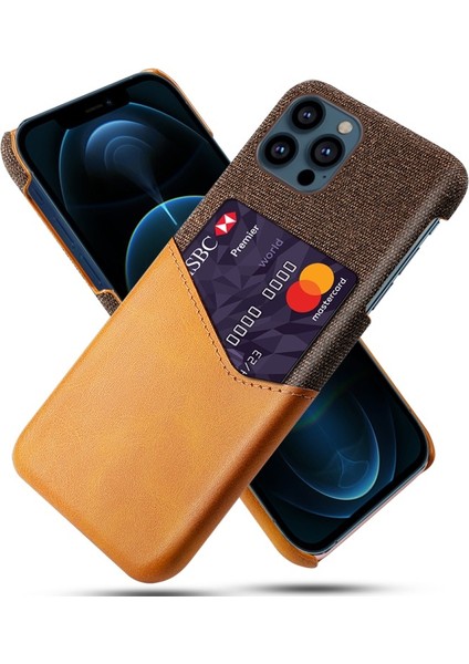 Apple iPhone 13 Pro Için Kartlıklı Kumaş + Pu Deri Kaplamalı Pc Telefon Kılıfı - Kahverengi (Yurt Dışından)