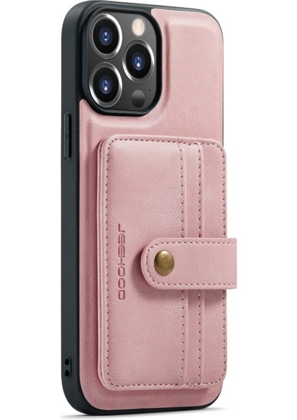 Apple iPhone 13 Pro Için 2'si 1 Arada Ayrılabilir Manyetik Kartlıklı Düşmeye Dayanıklı Pu Deri Telefon Kılıfı - Pembe (Yurt Dışından)