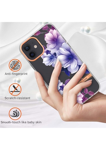 Apple iPhone 12 Için Lb5 Serisi Çiçek Desenli Galvanik Imd Iml Tpu Telefon Kılıfı - Mor Begonya (Yurt Dışından)