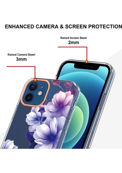 Apple iPhone 12 Için Lb5 Serisi Çiçek Desenli Galvanik Imd Iml Tpu Telefon Kılıfı - Mor Begonya (Yurt Dışından)