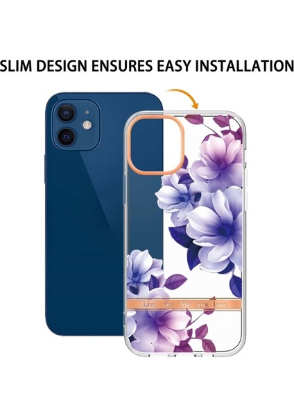 Apple iPhone 12 Için Lb5 Serisi Çiçek Desenli Galvanik Imd Iml Tpu Telefon Kılıfı - Mor Begonya (Yurt Dışından)