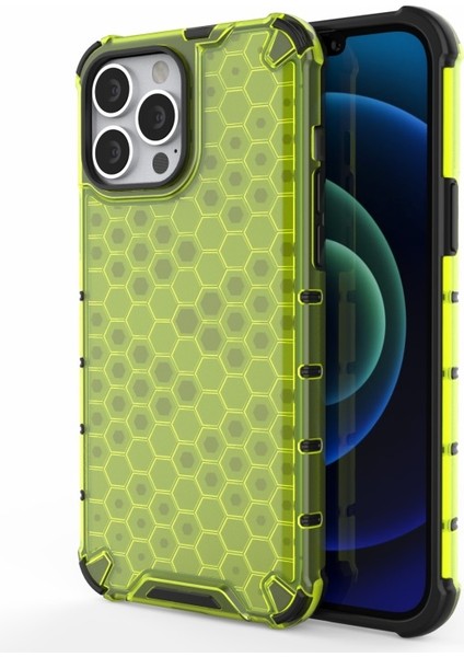 Apple iPhone 13 Pro Max 6.7 Inç Uyumlu Petek Tasarım Pc + Tpu Hibrit Telefon Kılıfı - Yeşil (Yurt Dışından)