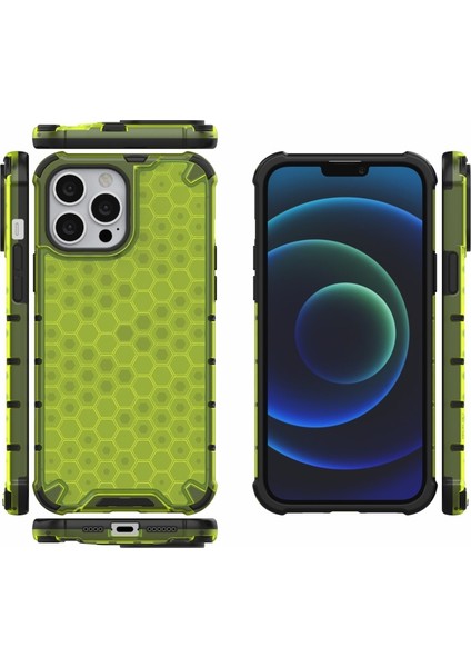 Apple iPhone 13 Pro Max 6.7 Inç Uyumlu Petek Tasarım Pc + Tpu Hibrit Telefon Kılıfı - Yeşil (Yurt Dışından)
