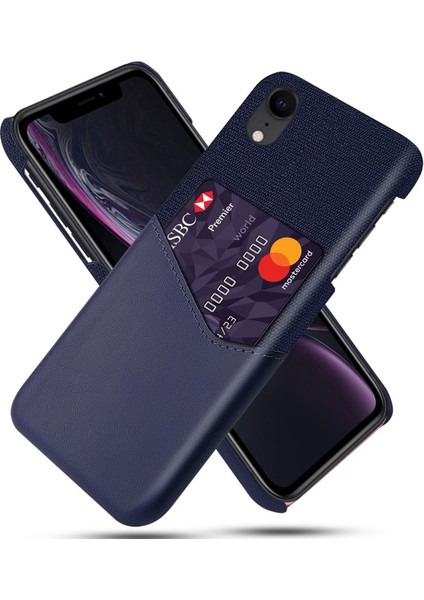 Apple iPhone Xr Için Kart Yuvalı Pc + Pu + Kumaş Hibrit Telefon Kılıfı - Mavi (Yurt Dışından)