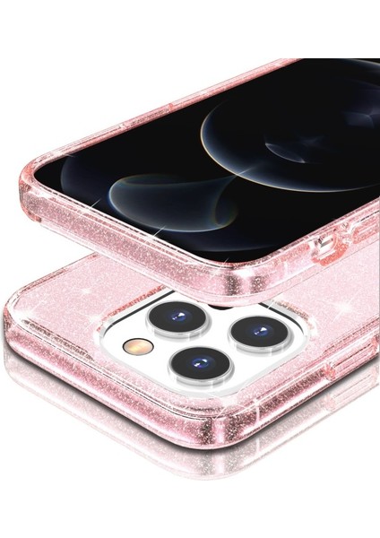 Apple iPhone 13 Pro Max 6.7 Inç Uyumlu Simli Sararma Önleyici Tpu Yumuşak Koruyuculu Telefon Kılıfı - Pembe (Yurt Dışından)
